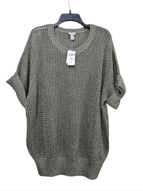Chicos Cielo Open Knit Pullover Sweater in Fatigue NEW Womens Size 3